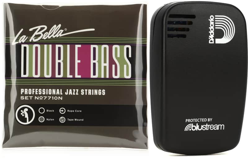 La Bella 7710N Black Nylon Tape Wound Double Bass String Set Bundle with D'Addario Humiditrak Bluetooth Hygrometer with Humidity/Temperature Sensor image 1