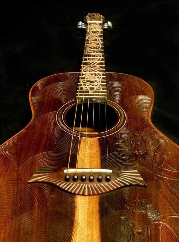 Acoustic Guitar Handmade by Blueberry, Parlor, 6 String wood Dragon motif Guitar, Custom Handcrafted Wooden Guitar, Grand Concert Guitar image 1