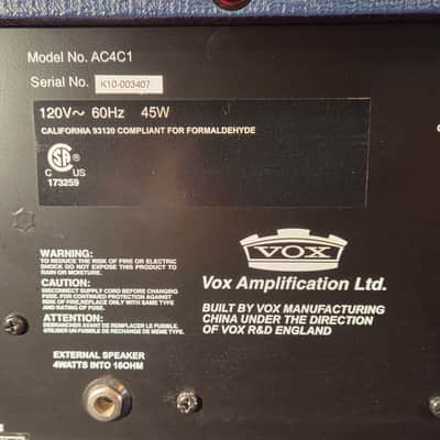 Vox AC4C1-BL Limited Edition 4-Watt 1x10" Guitar Combo Blue w/ Tygon Cloth image 12