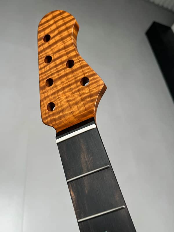AAAAA Music Man Ebony Fretboard Roasted flame Maple Electric Guitar Neck Wheel truss rods Round stainless steel 22 frets hole 10mm image 1