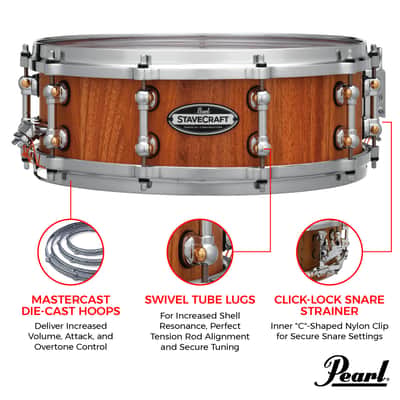 Pearl STAVECRAFT 14"X5" MAKHA SNARE DRUM, HAND-RUBBED NATURAL image 2