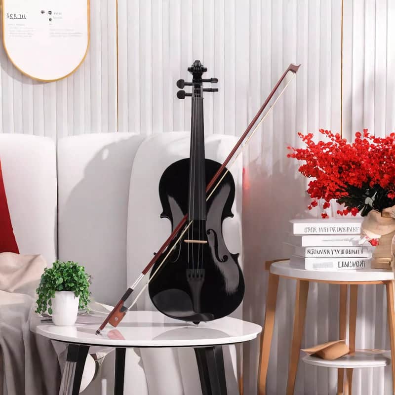 Full-Size 4/4 Black Acoustic Violin Set for Beginners – Includes Case, Bow, Rosin, and Soft Interior Protection image 1