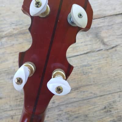 Long neck banjo - E tuned - vintage body and lovely carved neck Unbranded 70's maybe - Brass image 8