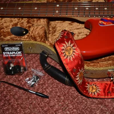 2018 Fender Player Stratocaster in Red w/New Flame Pickguard, New Dunlop Straploks, New Case, & New Set-Up ~ Mint ! image 12