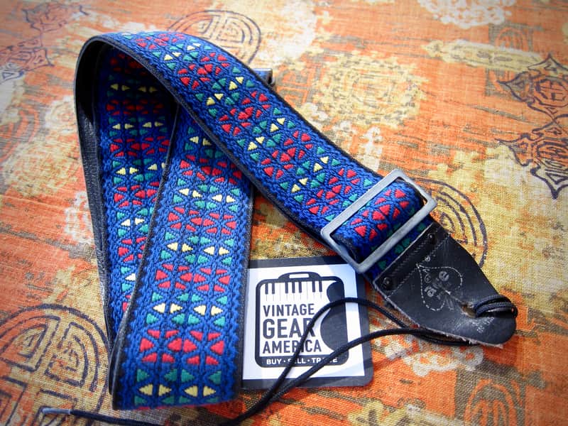 ACE Guitar Strap Blue Kaleidoscope Model as used by Rolling Stones Circa-1960s-Blue with Red, Green & Yellow Diamonds image 1
