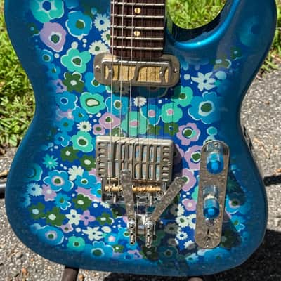 2021 Waterslide Guitars T Style Blue Flower Telecaster W/B&G Benders Floral Tele image 2