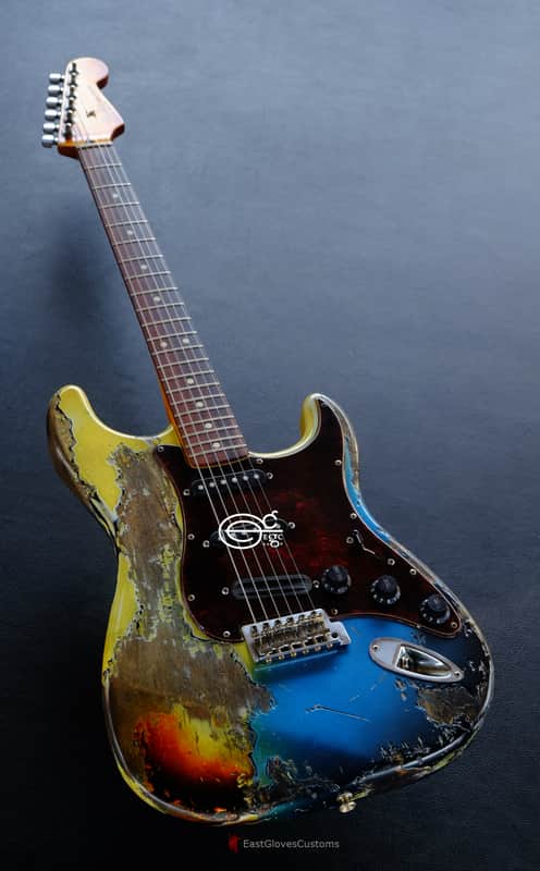 Fender Stratocaster Pelham Blue over Yellow/Sunburst Heavy Aged Relic by East Gloves Customs (RARE) image 1