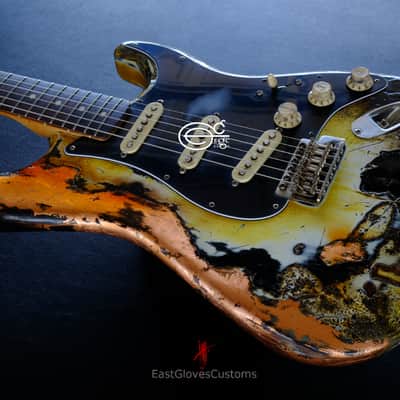 Fender Stratocaster Yellow/Copper Hot Lava Super Heavy Aged Relic by East Gloves Customs image 10