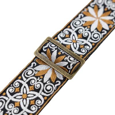 Levy's Vintage Hootenanny Series 2" 60s Style Jacquard Weave Guitar Strap with (4) Guitar Pick Holder Genuine Leather End, Brown and White image 8