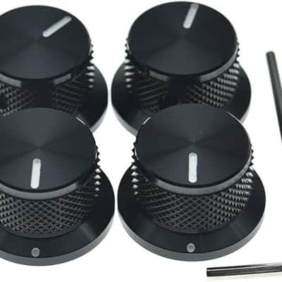 4-Pack Set Screw Style Aluminium Potentiometer Knobs 1/4" Universal Top Hat Knobs Bell Volume Tone Control Knobs for Guitar/Bass/AMPS/Preamps Black with Indicator image 1