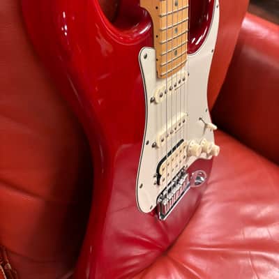 2000 Fender American Deluxe Fat Stratocaster HSS with Maple Fretboard Crimson Transparent image 4