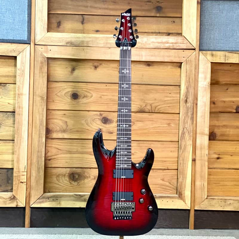 Schecter Demon-7 Floyd Rose Electric Guitar, Crimson Red Burst image 1
