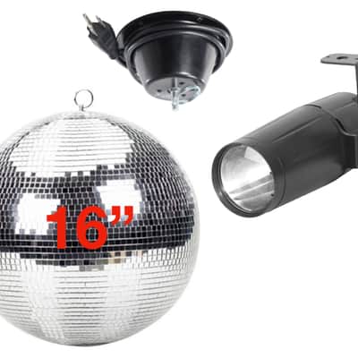 16" Mirror Ball with 1RPM Motor and LED Pinspot image 1