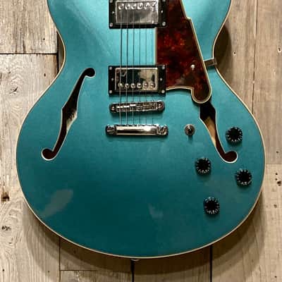 New D'Angelico Premier DC Semi-Hollow Double Cut, Stop-Bar Tailpiece, Ocean Turquoise, Buy Indie! image 4