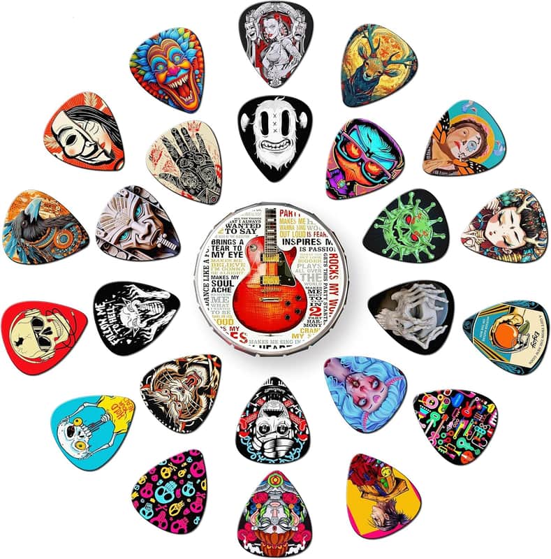Guitar Picks 24 Pack 0.46 0.71 0.96 1.20 mm Thin, Medium, Heavy Picks with Tin Box,Bass Picks Variety Pack,Guitar Pick for Acoustic Guitar Electric Guitar Bass Ukulele (Set -5) image 1