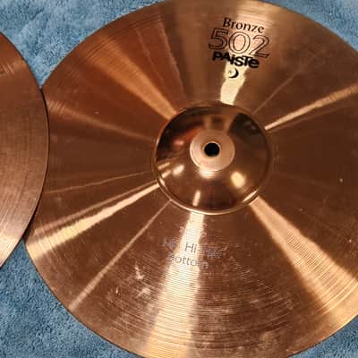 Paiste 502 Bronze 14" Hi Hat Cymbals Pair 962g 1198g No Cracks No Keyhole image 3