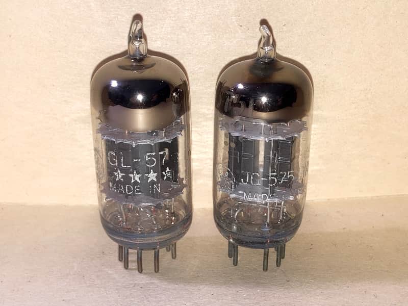 Immagine GE 5751 Black Plate Triple Mica JAN Mil-Spec Tubes, Matched Pair, Tested - 1