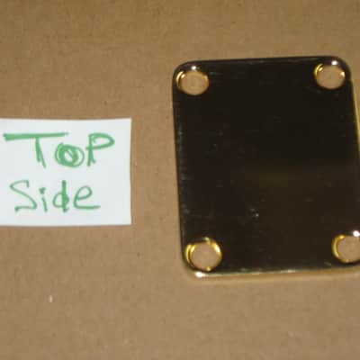 very lightly relic'd genuine Fender Gold Four Bolt Neck Plate (gold plated steel) +screws p/n 0991447200 (blank, NO Micro-Tilt Adjustment) from 2002-2003 SRV Artist Ser Strat (NO guitar) but can be used on dif year guitar / bass] Screws: # 8, 1&1/4" L image 16