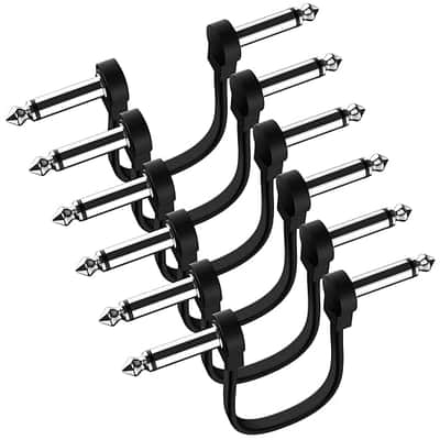 Professional 6 Pack 6 Inch Guitar Patch Cables, Noise Free and Long-Lasting Guitar Pedal Cable, Low Profile Save More Space Pedal Board Cables, Right Angle Flat Patch Cable, Black image 1