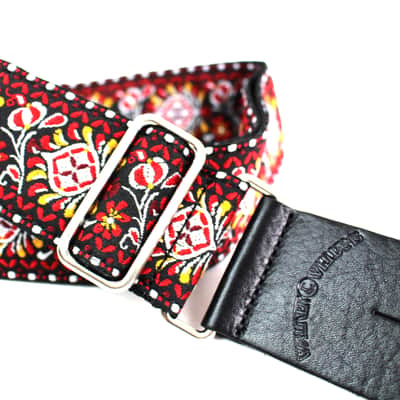 Walker & Williams H-22-MET Vintage Series Red and Black Mandala Strap with Chrome Hardware & Leather image 4