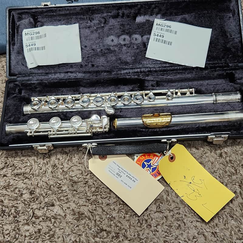 Selmer Omega flute - sterling silver, gold engraved lip plate, open hole, low B image 1