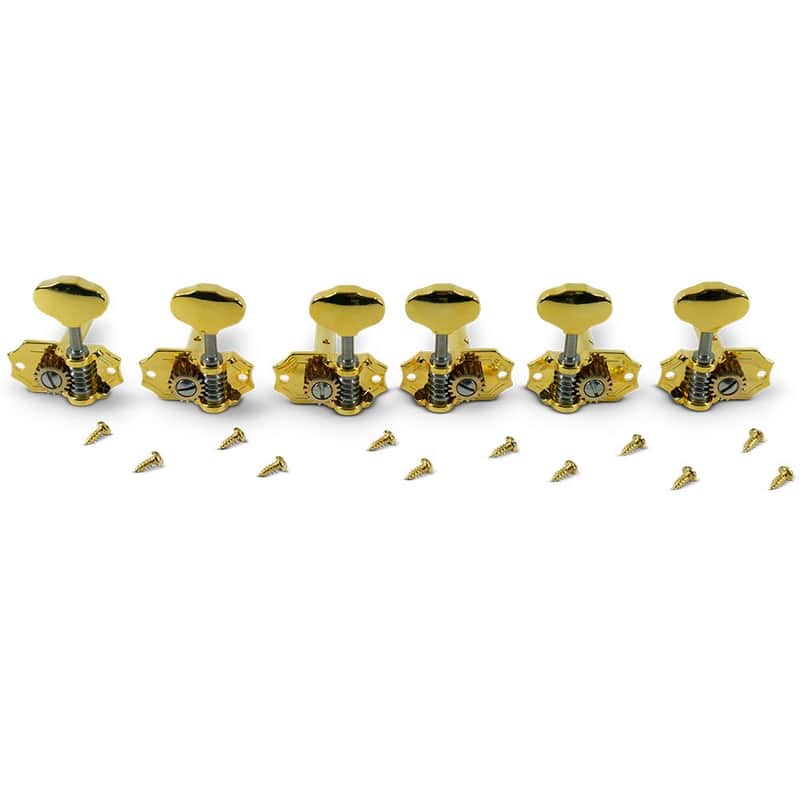 Kluson 3 Per Side Prestige Series Horizontal Mount Open Bronze Gear Tuning Machines Gold With Metal Button image 1