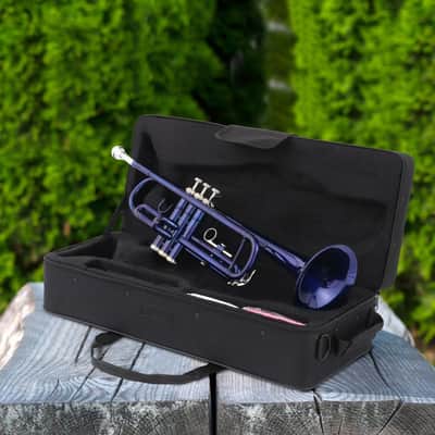 Blue Bb Trumpet – Beginner Brass Student Band Instrument with Case image 3