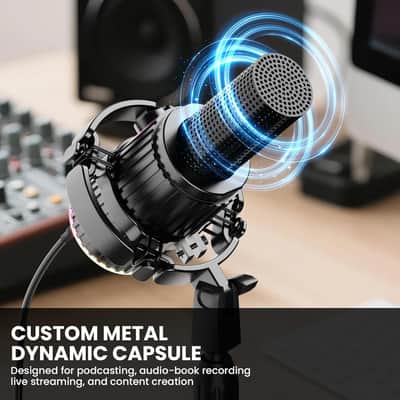 USB/XLR Dynamic Microphone, Live Streaming, Gaming Recording with Three-in-One Mute Button, RGB Lighting and MIC Stand for PC (Black) image 3