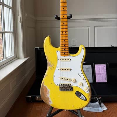 2026 Fender Custom Shop ‘69 Stratocaster SR25 Heavy Relic Matching Reverse Headstock - Aged Canary Yellow image 5