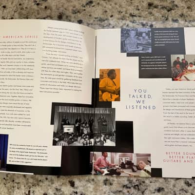 Fender Brochure Catalog 90s-2000s left-handed Stratocaster hardtail Fat American Standard paisley floral Strat Texas special American series telecaster American precision jazz bass five string hot rodded image 4