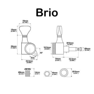 Brio 6-in-Line Locking Tuners – 18:1 Ratio with G-Style Buttons - Black Finish image 9