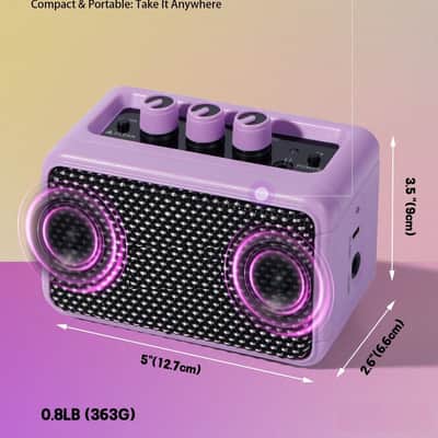 Mini Guitar Amplifier - 5W Dual Speaker BT Wireless Guitar Amp, Rechargeable Battery, Clean/Overdrive Modes, Headphone Jack,Ideal for Practice & Performance (Purple) image 2