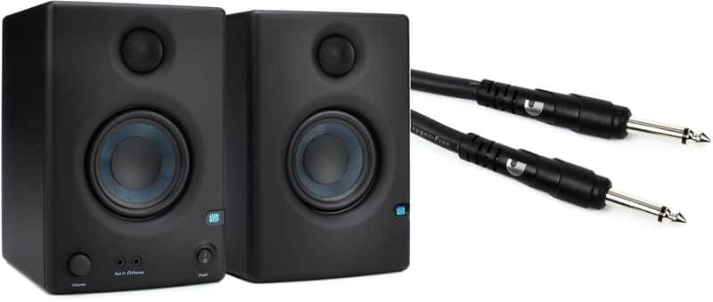 PreSonus Eris E3.5 3.5-inch Powered Studio Monitors  Bundle with D'Addario Classic Series 1/4 inch TS to 1/4 inch TS Speaker Cables - 5 foot image 1