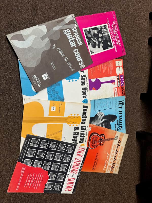 Used Vintage Retro Old Set of 8 different music books Spanish/Folk Guitar Song & Method image 1