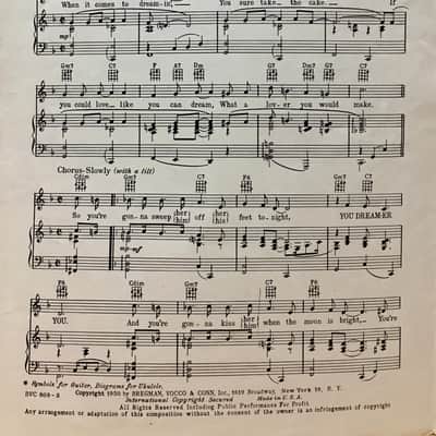 (USED/VINTAGE Sheet Music) You Dreamer You - Russ Morgan - Piano/Vocal/Guitar image 2