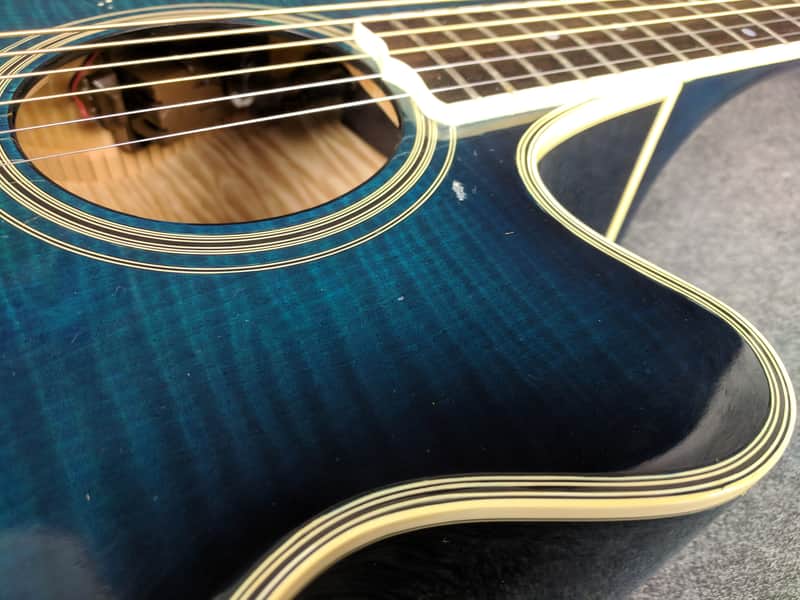 Takamine EF391 Acoustic Electric Guitar Blue Flame Maple Finish