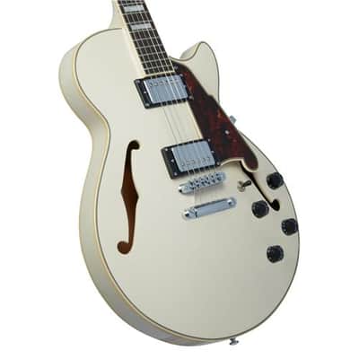 D'Angelico Guitars Premier SS Single-Cutaway Semi-Hollow Body Electric Guitar with Stopbar Tailpiece, Ovangkol Fingerboard, Champagne image 3
