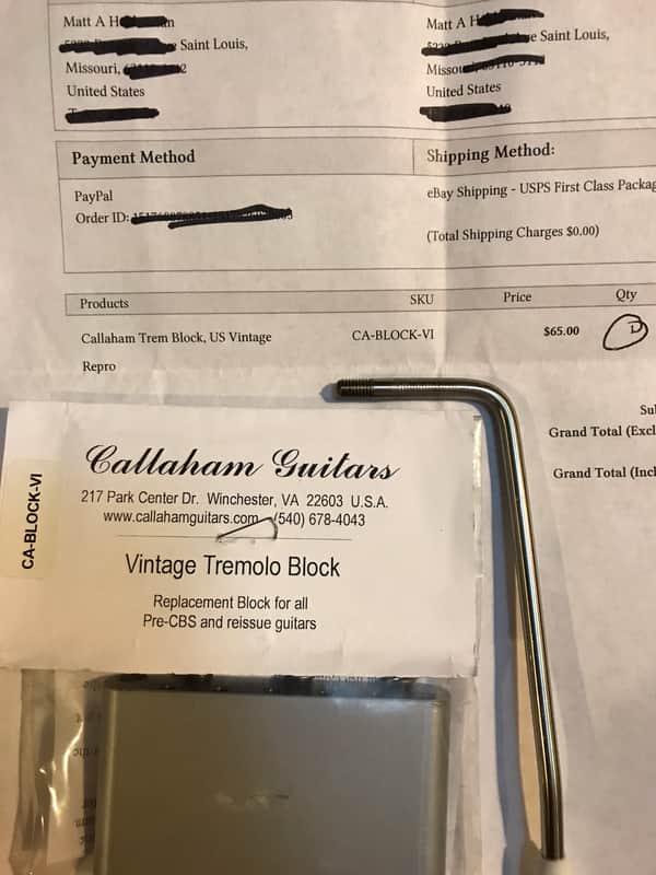 Callaham Vibrato/Tremolo Replacement Block - Mexican Standard image 1