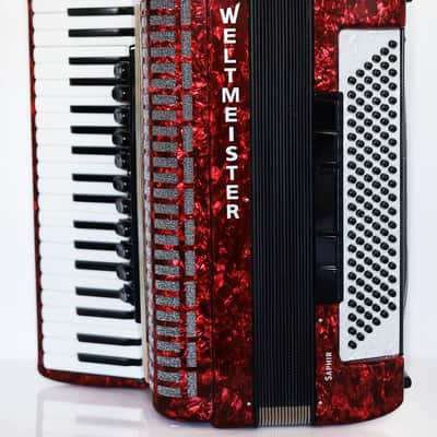 NEW Weltmeister Saphir Red Piano Accordion, made in Germany, 120 Bass buttons, Full-size Keyboard Accordian, incl. Straps and Case, Item Location USA image 6