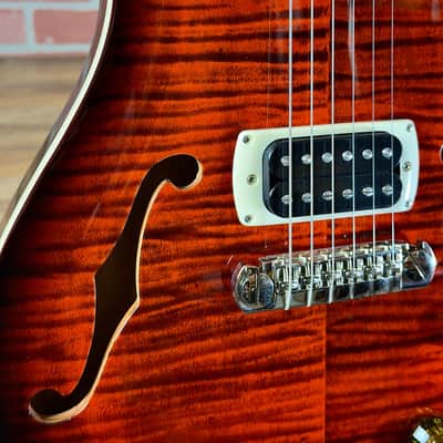 PRS SE Hollowbody I Piezo Double Cut Electric Guitar - Orange Tiger Smokeburst image 4
