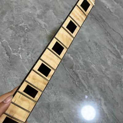 22 frets Gloss Flame Maple Electric Guitar Neck parts Maple Block Inlay Binding image 2