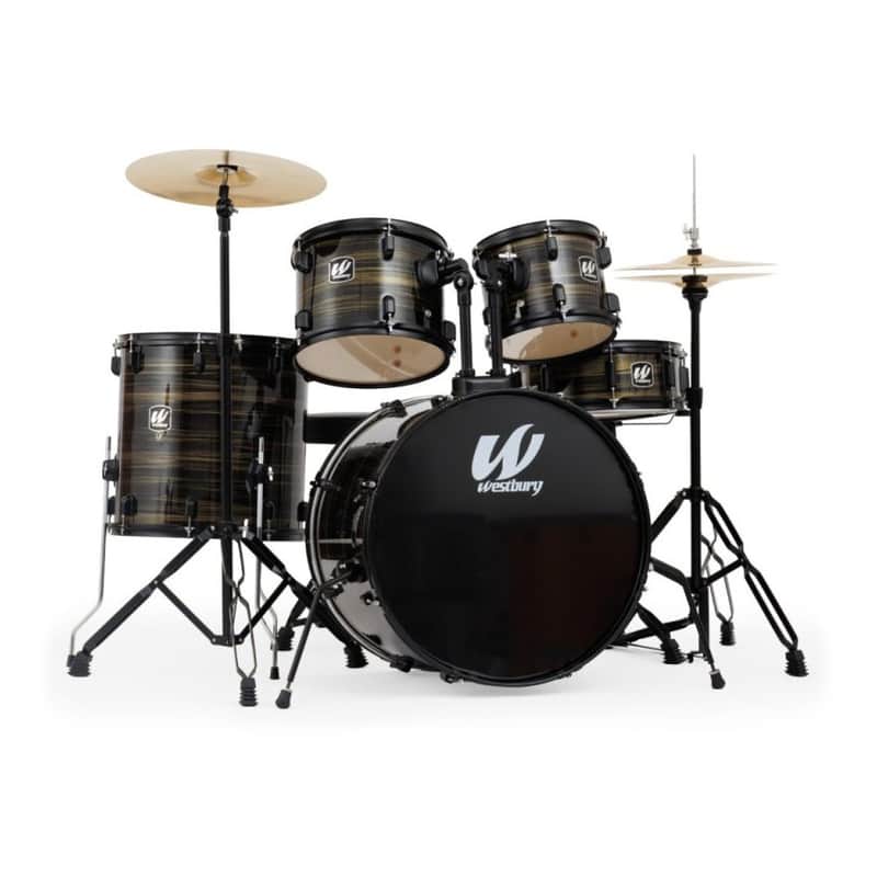 Westbury W465T 400 Series 5-Piece Studio Drum Set, Black Woodgrain, w/Hardware & Throne image 1