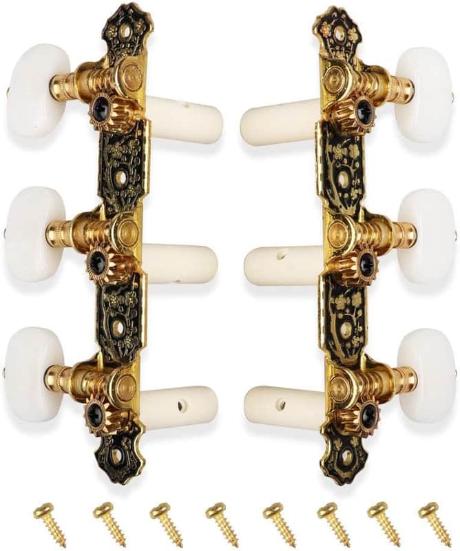 Guitar Tuners Machine Heads 3+3 Set Tuning Keys String Pegs For Classical Guitar (Short Black, White Button) image 1