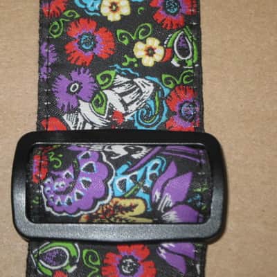 lightly used Perri's 2" Floral Skulls Jacquard Guitar Strap, TWS-7274, Floral Skulls High Quality Jacquard Ribbon Sewn on Tubular Webbing with Leather Ends, Adjustable length 39" to 58" (from early 2020s) image 23