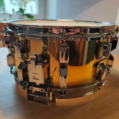 Pearl Super Gripper System Brass Shell 14″ x 6.5″ Snare Drum 1980's Brass image 2