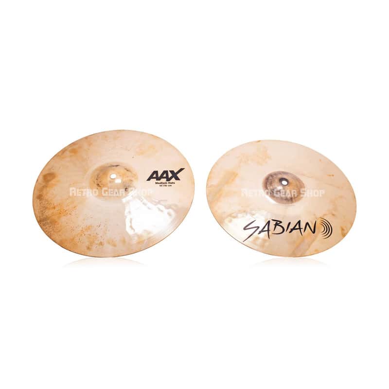 Sabian 14" AAX Medium Hi-Hats Cymbals Pair Brilliant Finish Set Top + Bottom image 1