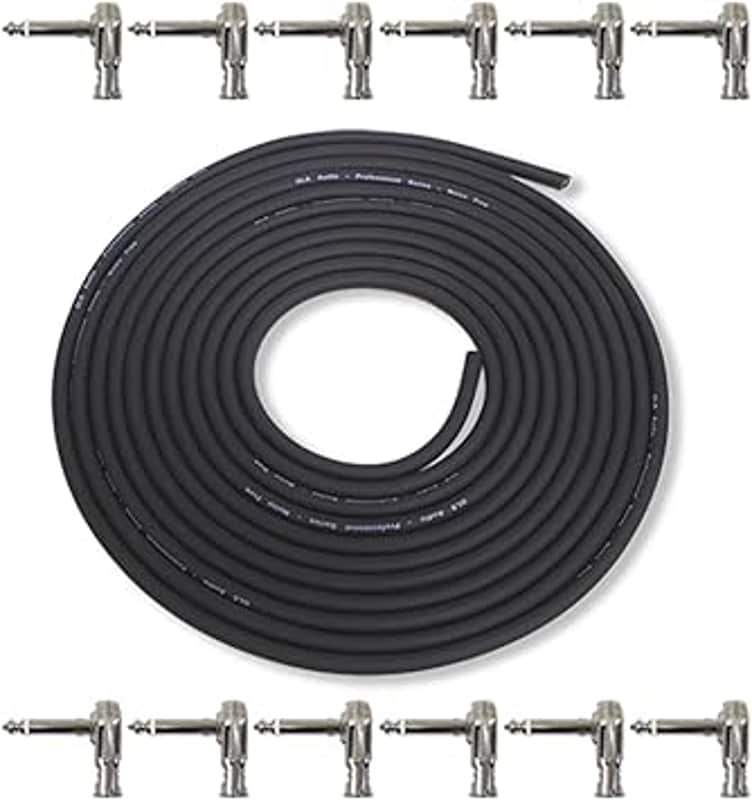 Pedal Board Kit DIY Patch Cables Cords - 15ft Cable with 12 Right Angled 1/4" TS Plugs - 15 Feet Wire with Low Profile Pancake Style Plug - 15' Pedalboard Cord image 1