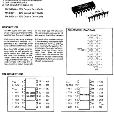 MK50242N - 12 note Top Octave Synthesizer TOS - Genuine chip for ARP, Crumar, Elka, Thomas, Siel, Sequential Circuits image 4