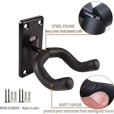 Guitar Wall Hanger Mount 5 Pack Guitar Hangers for Wall Black Guitar Hook Holder for Acoustic Electric Bass Guitar and More image 2