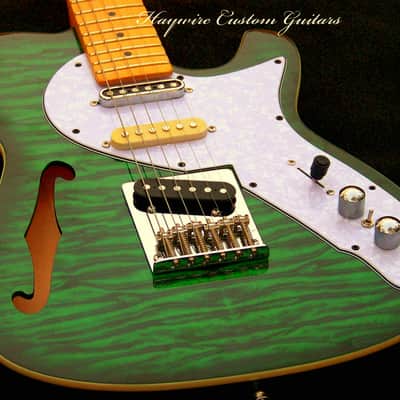 Nashville Thinline Telecaster-Tiger Stripe Green 7-Way Switching 22 Fret Maple Neck Leveled  Crowned and Polished Frets+Grover Locking Tuners+ Full Setup! image 7